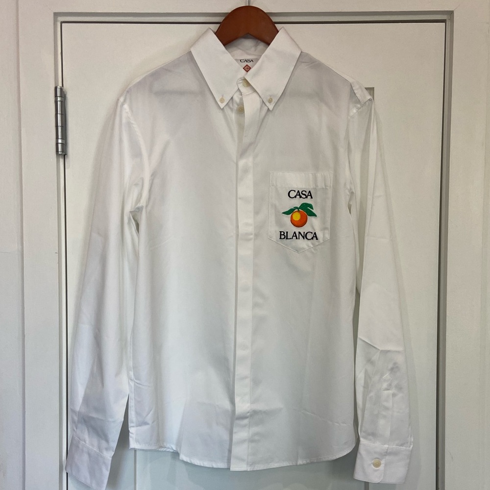 Casablanca Paris White Button-Down Oxford Shirt with Orange Embroidery